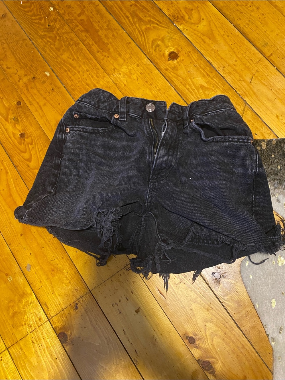 Garage Black Distressed Denim Shorts with Frayed Hem